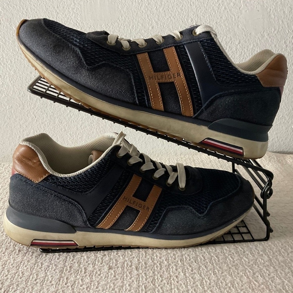 Tommy Hilfiger Mens Valen 2 Navy Blue Cognac Mesh Suede Sneakers TMVALEN2-M 9.5 - Picture 2 of 13
